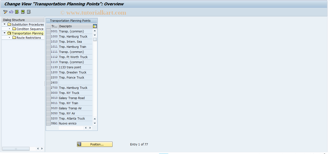 SAP TCode 0VTRC - Route Limitation for Freight Planning