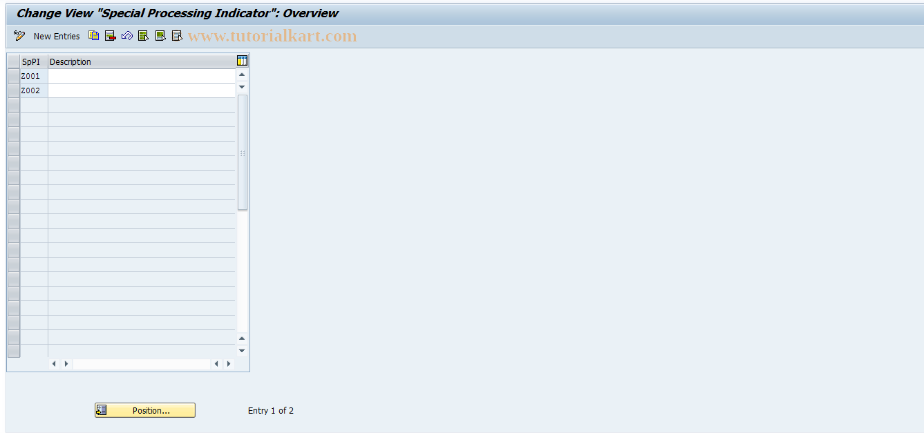 SAP TCode 0VTW - Special Processing Indicator