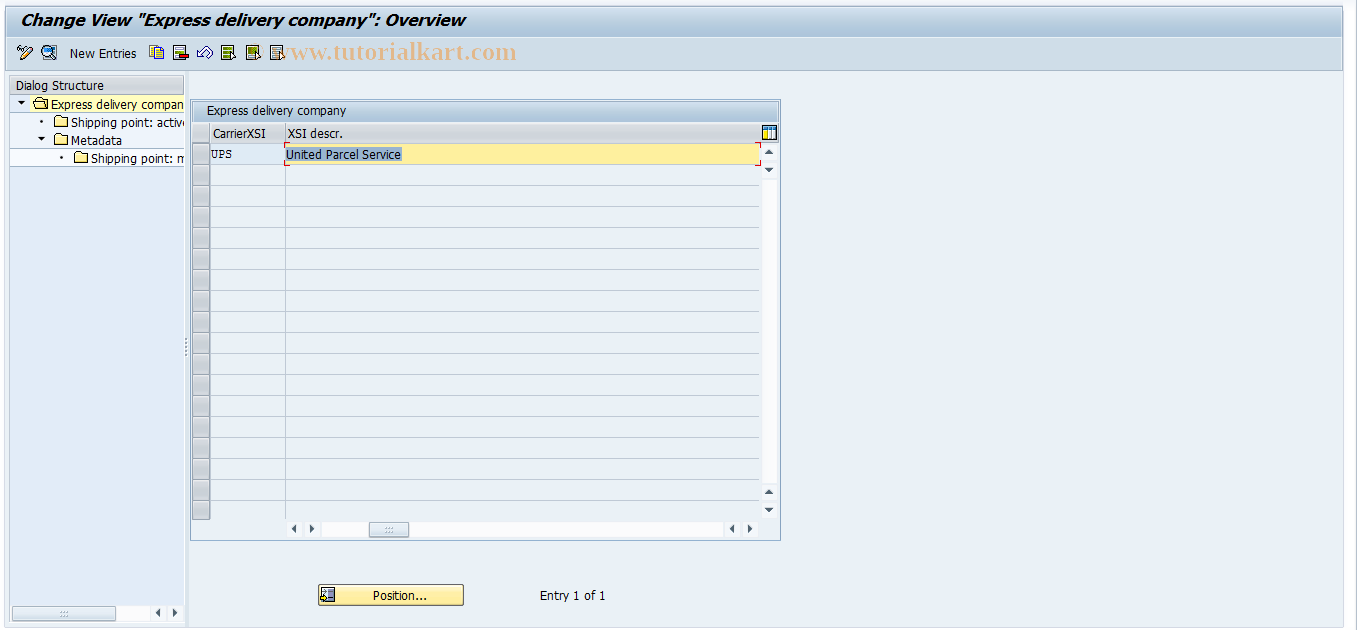 SAP TCode 0VVT - Set Up Express Delivery Company