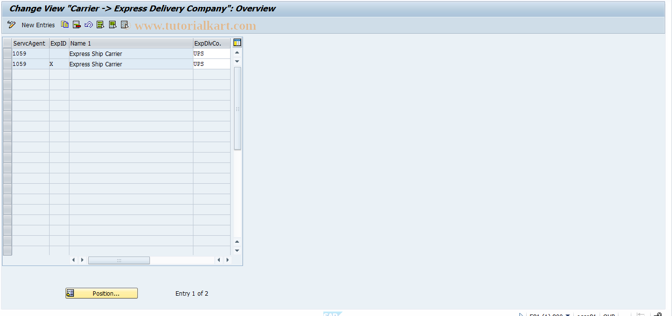 SAP TCode 0VVT_V_VLBLTD - Service Agnt as Express Dlv. Company