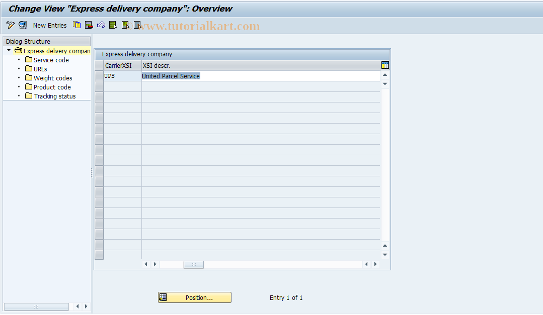 SAP TCode 0VVT_V_VXSI - Express Dlv. Company's Master Data