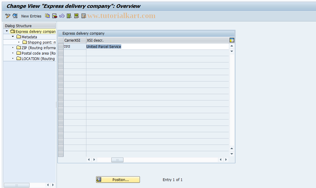 SAP TCode 0VVT_V_VXSI2 - Express Dlv. Company - Routing Info