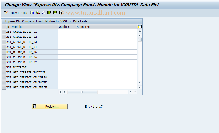 SAP TCode 0VVT_V_VXSIFN - Exp. Dlv. Cmpany - Function Modules
