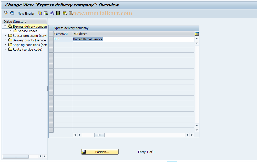 SAP TCode 0VVT_V_VXSIR - Express Dlv. Company-Service Codes