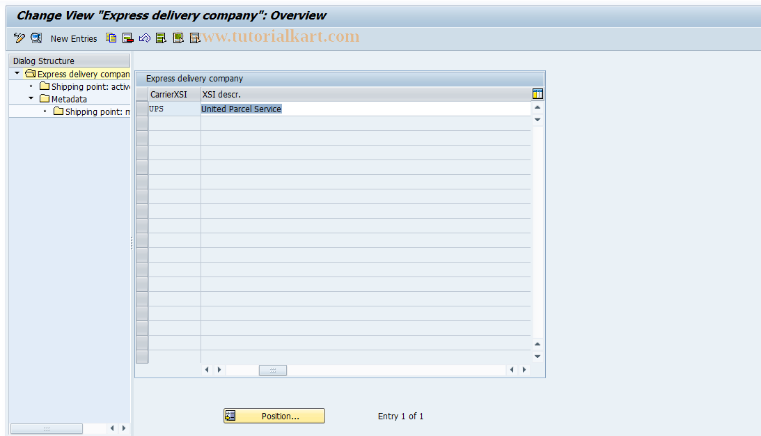 SAP TCode 0VVT_V_VXSIT - Express Dlv. Company's Master Data