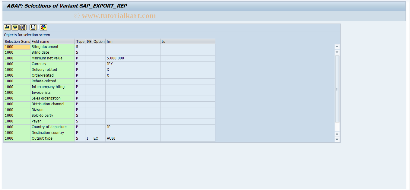 SAP TCode 0VX1 - Maintain Selection Variants MITI