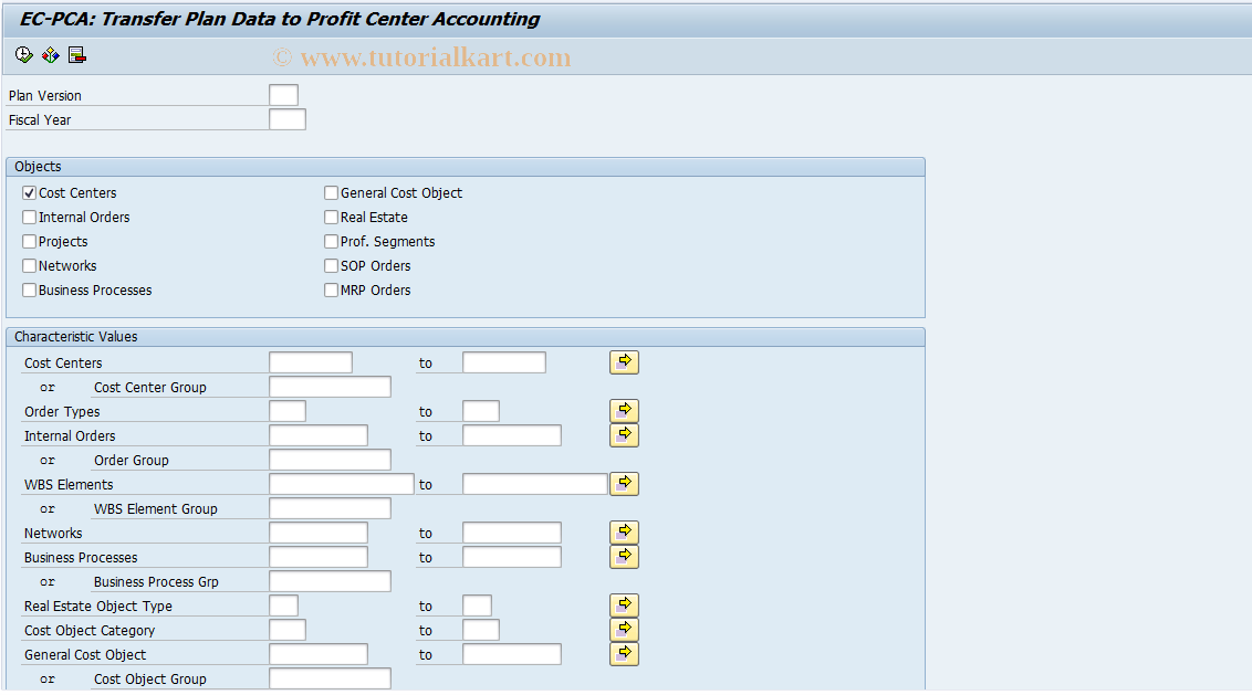 SAP TCode 1KE0 - EC-PCA: Transfer program for plan data