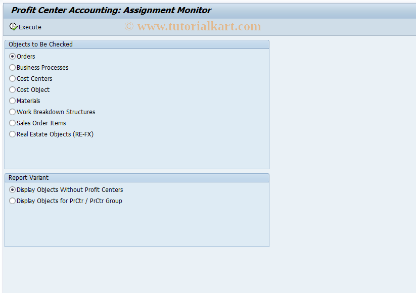 SAP TCode 1KE4 - EC-PCA: Customizing monitor