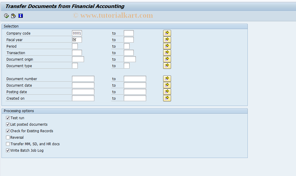 SAP TCode 1KE8 - Post FI data