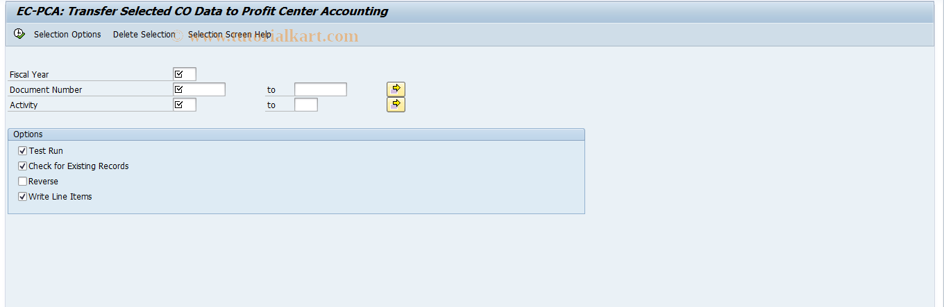 SAP TCode 1KEA - Post Selected Data CO -> EC-PCA