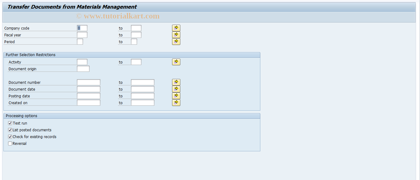 SAP TCode 1KEC - Post MM data to EC-PCA