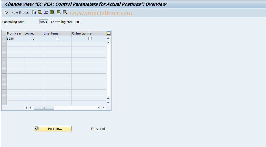 SAP TCode 1KEF - EC-PCA: Parameter acutal postings