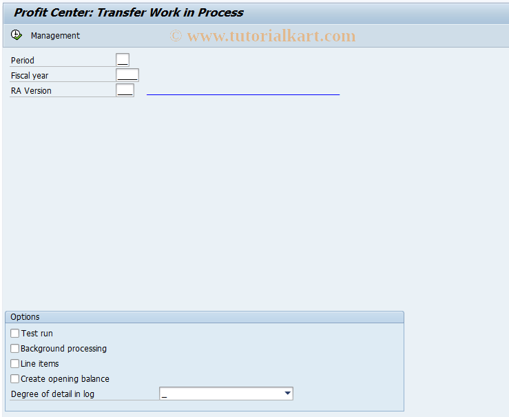 SAP TCode 1KEJ - EC-PCA: Transfer Work in Process