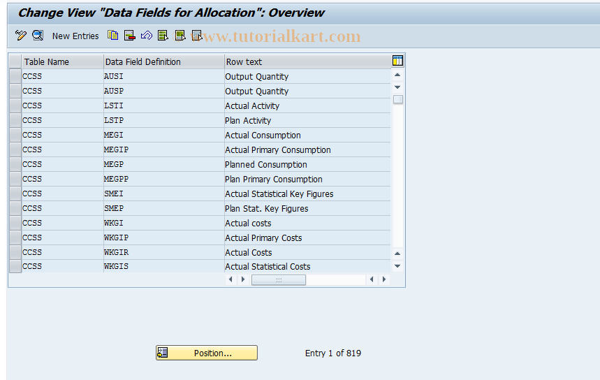 SAP TCode 2KE8 - PrCtr: Field group definition