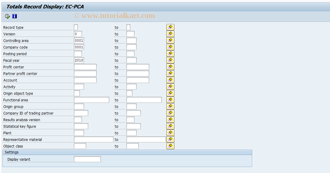 SAP TCode 2KEE - Profit Center: Totals Records