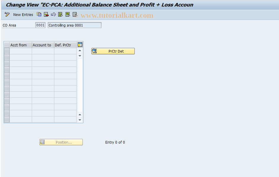 SAP TCode 3KEH - EC-PCA: Additional Balance Sheet /P+L Accounts