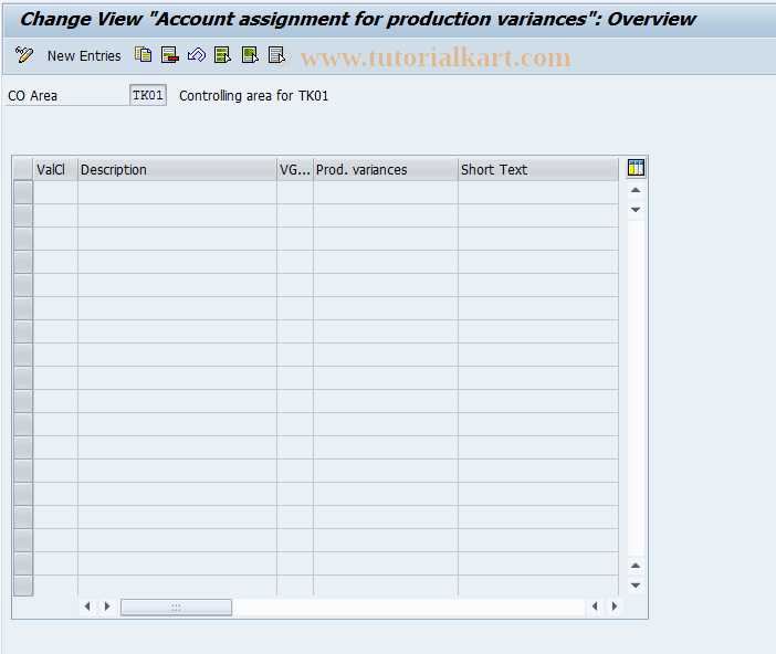 SAP TCode 3KEL - Account determination for production variance