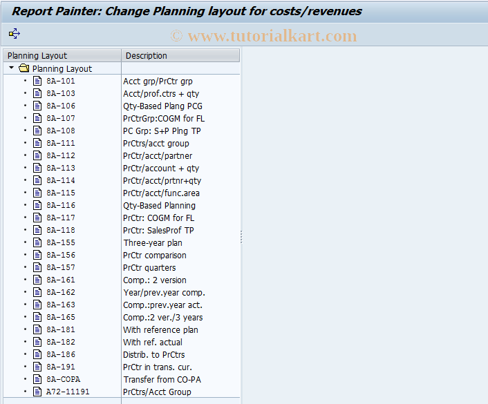 SAP TCode 7KEB - Change Planning Layout for Costs/Rev