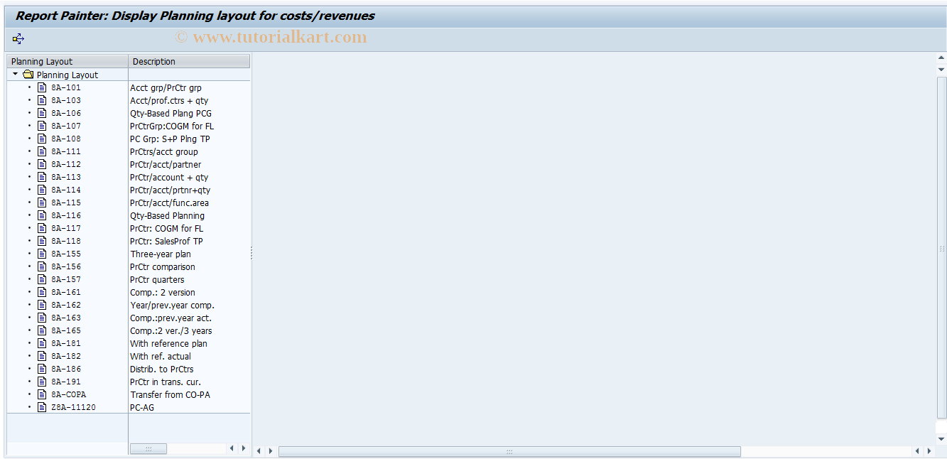 SAP TCode 7KEC - Display Planning Layout for Cost/Rev