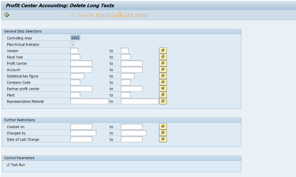 SAP TCode 7KEQ - EC-PCA: Reorganize Long Texts