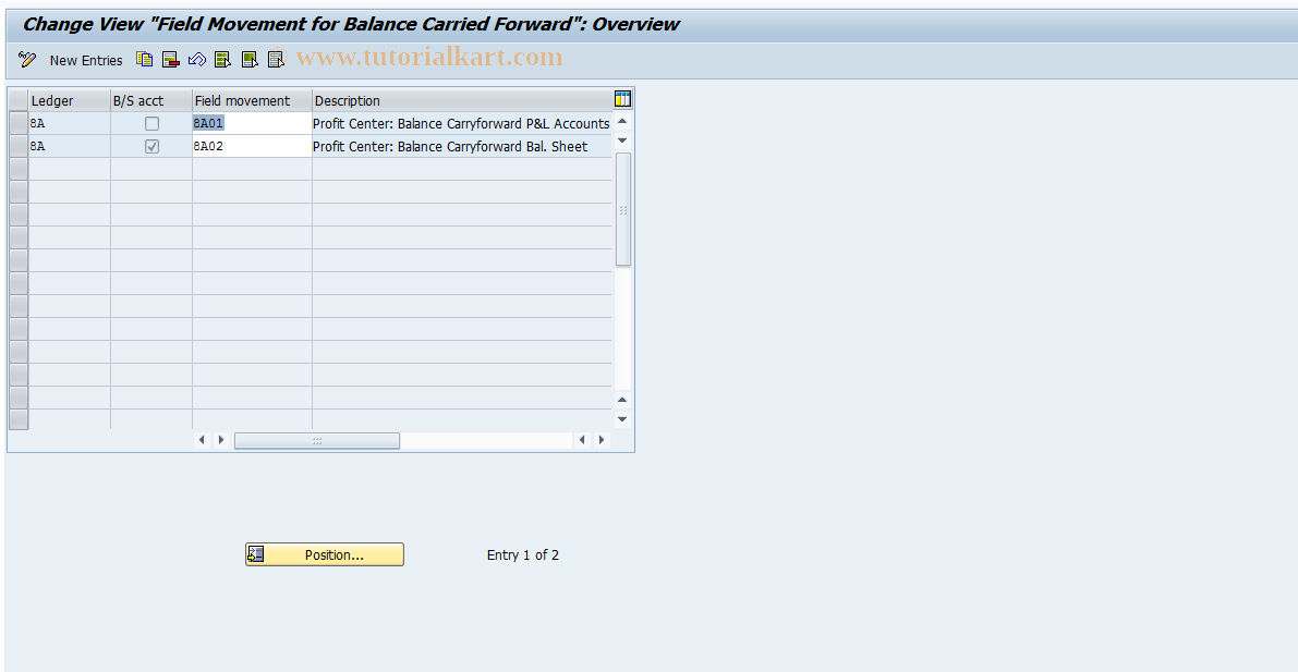 SAP TCode 8AS5 - PCA: Balance Carry forward Field Transfer