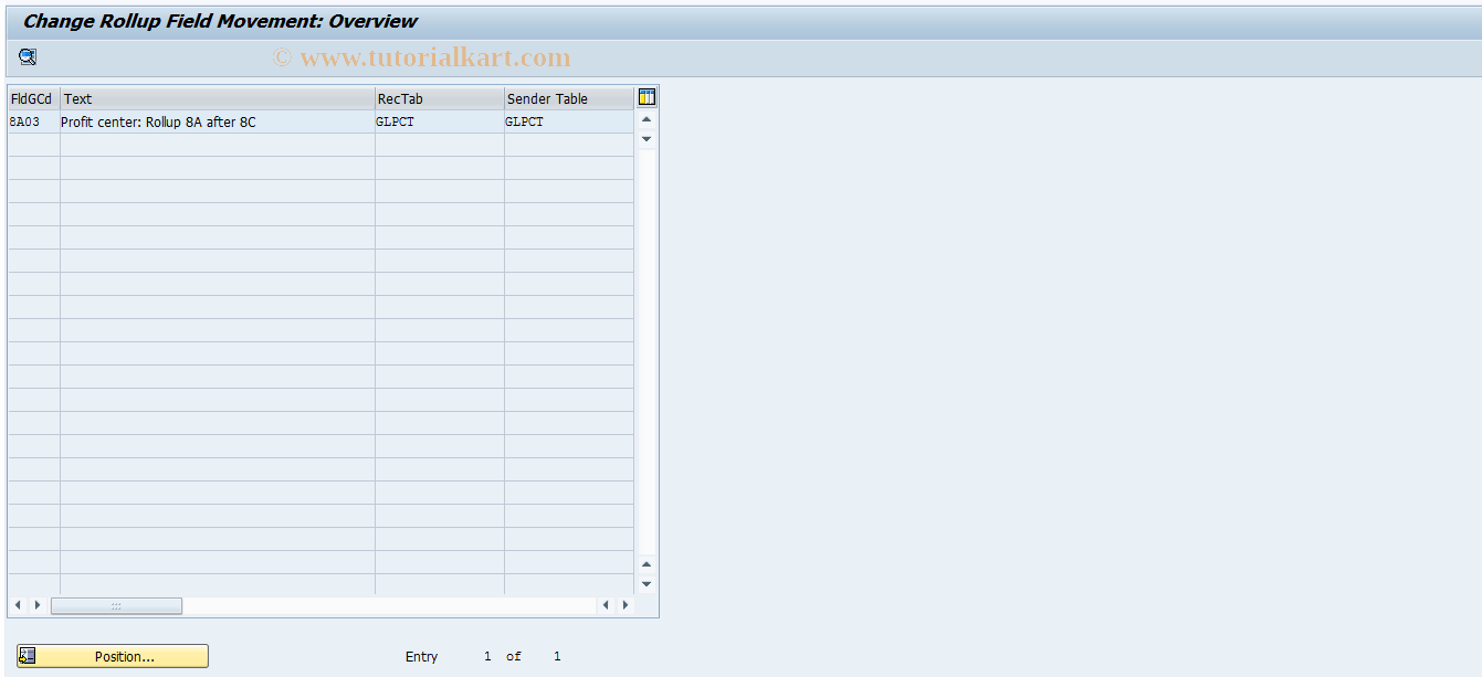 SAP TCode 8KE2 - PCA: Rollup: Change Field Assignment