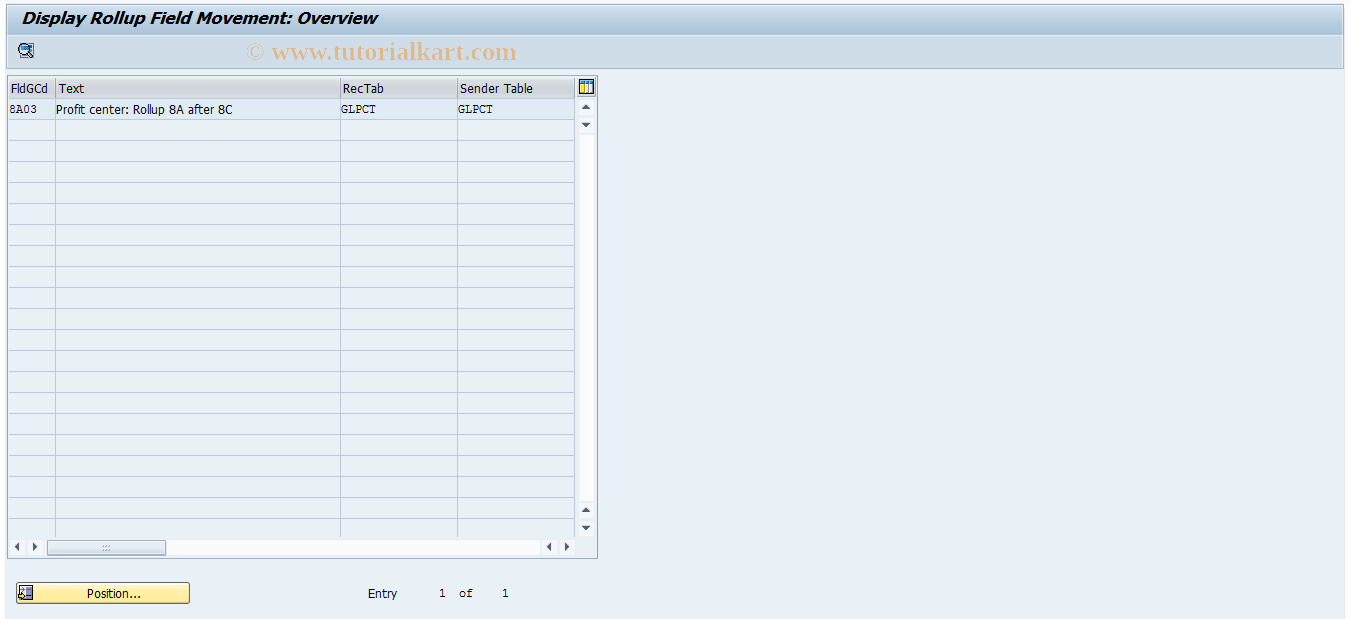 SAP TCode 8KE3 - PCA: Rollup: Display Field Assignmnt