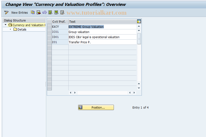 SAP TCode 8KEM - Currency and Valuation Profiles