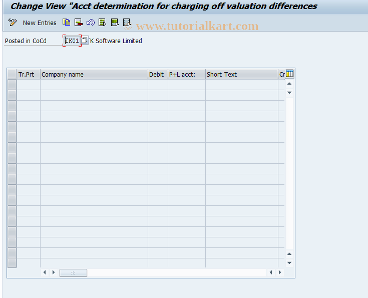 SAP TCode 8KEN - Account Determination for Charged Off Valuation Different 