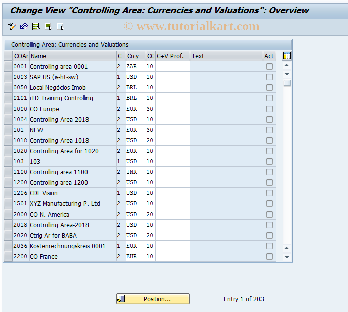SAP TCode 8KEQ - Assign Currency + Valuation Profile to COArea