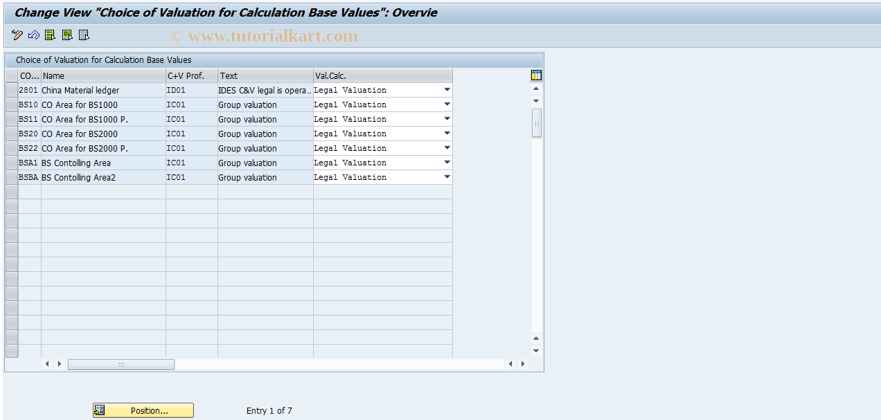 SAP TCode 8KET5 - Valuation for Calculation Base