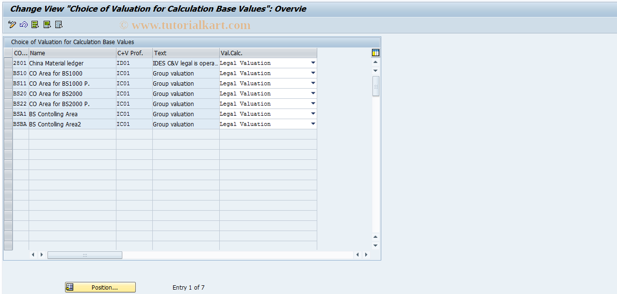 assignment of calculation methods sap tcode