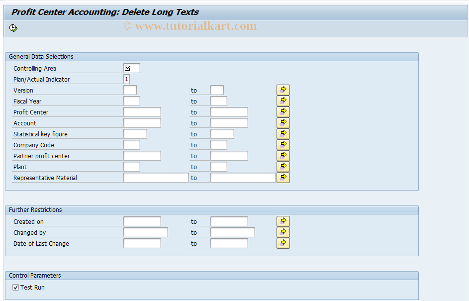 SAP TCode 9KEQ -  Reorganization of Actual EC-PCA Long Texts