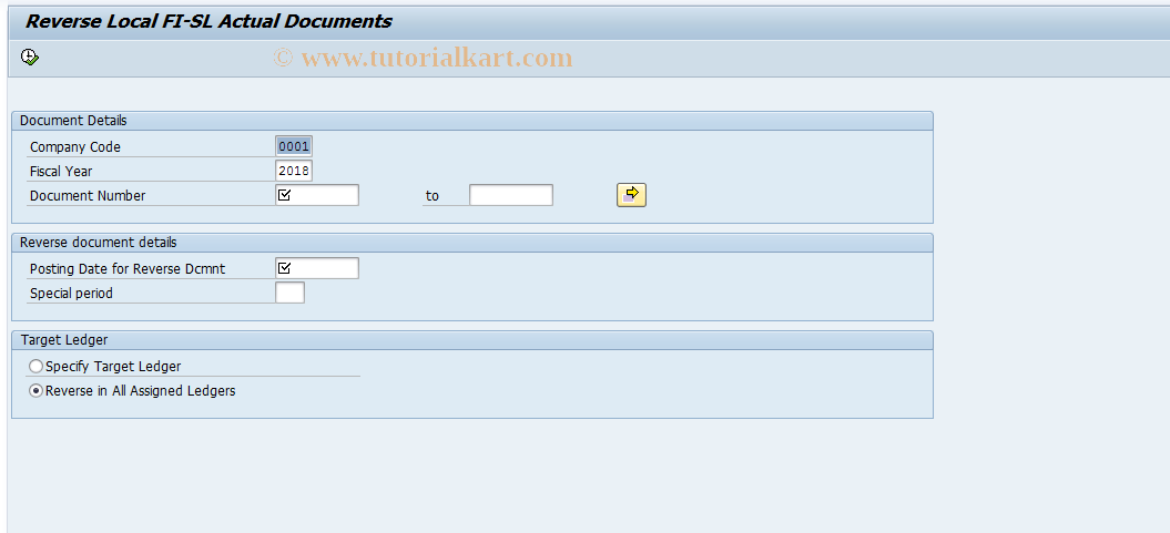 SAP TCode 9KER - Reverse Local Actual Documents