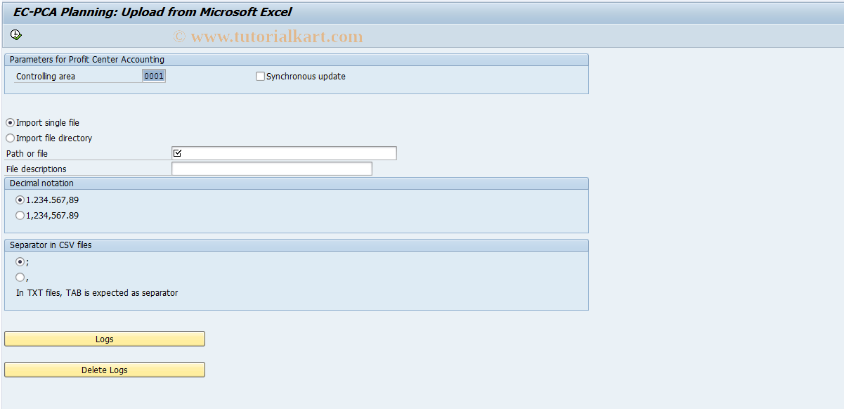 SAP TCode 9KEX - Flexible Actual Excel Upload