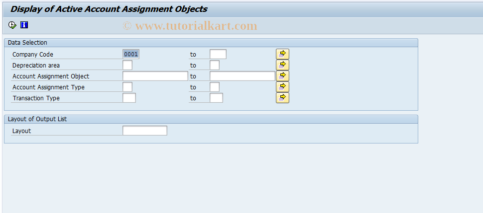 SAP TCode AACCOBJ - Display Active Account  Assgnmt Elements