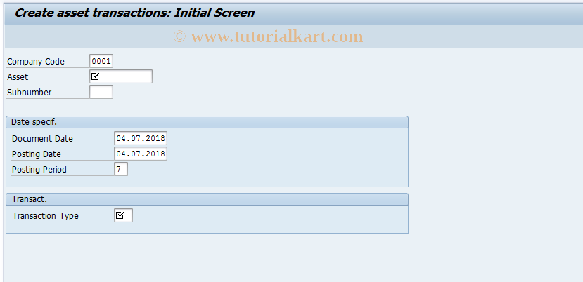 SAP TCode AB01 - Create asset transactions