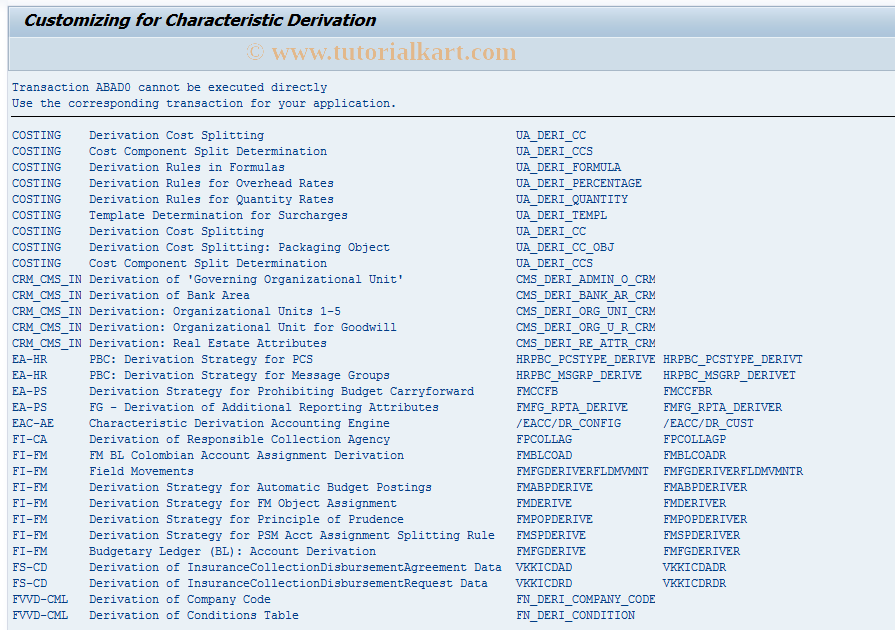 SAP TCode ABAD0 - Derivation: Initial Screen