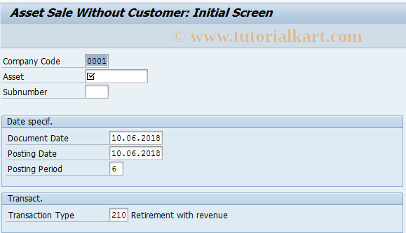 SAP TCode ABAO - Asset Sale Without Customer