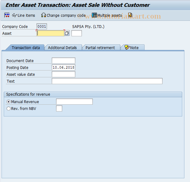 SAP TCode ABAON - Asset Sale Without Customer