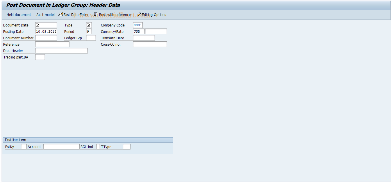 SAP TCode ABF1L - Post Document in Ledger Group