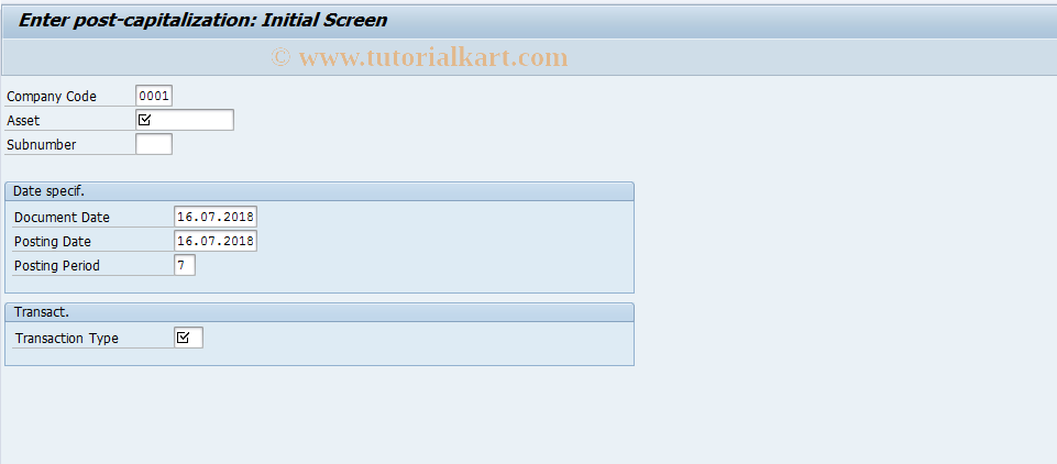 SAP TCode ABNC - Enter post-capitalization