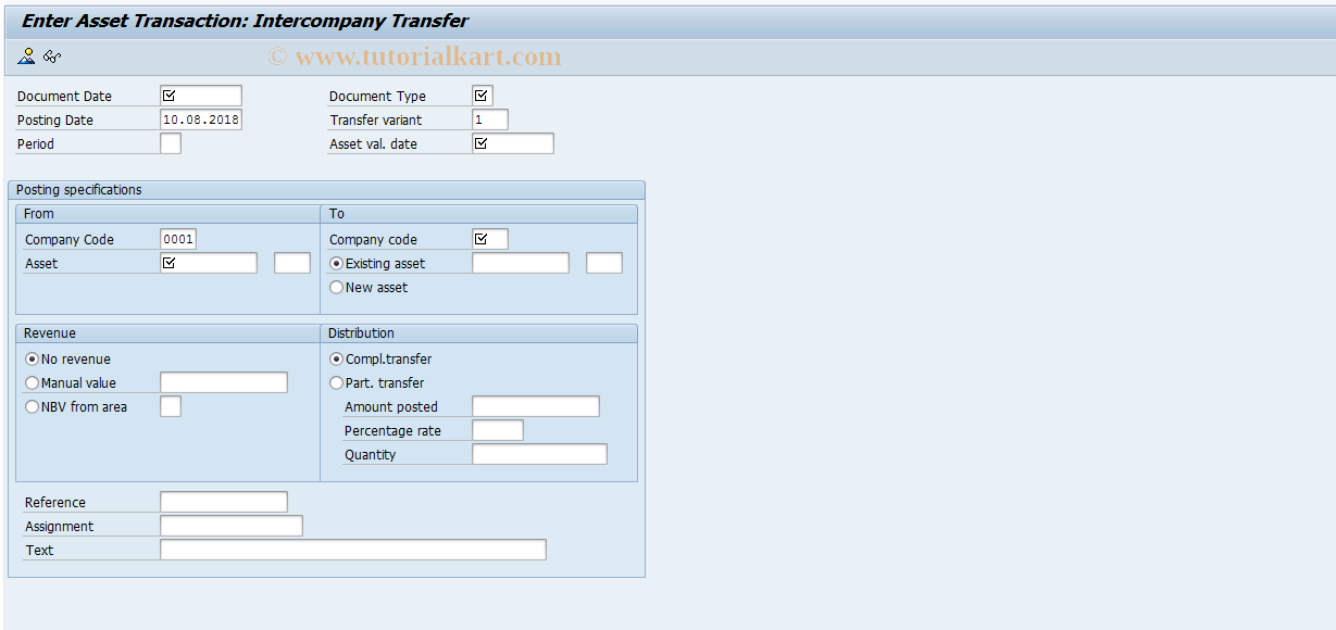 SAP TCode ABT1 - Intercompany Asset Transfer