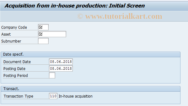 SAP TCode ABZE - Acquisition from in-house production