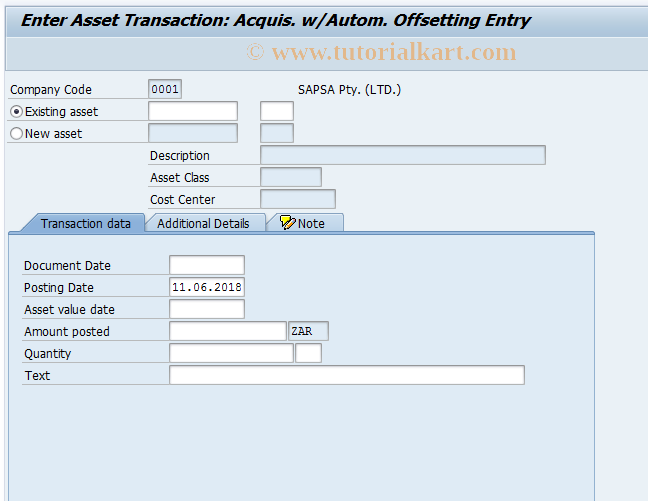 SAP TCode ABZON - Acquisition with automatic offsetting entry