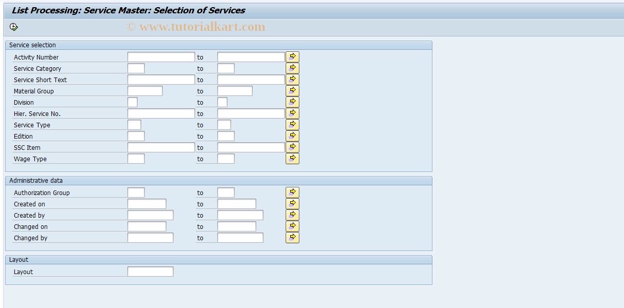 SAP TCode AC05 - List Processing: Service Master