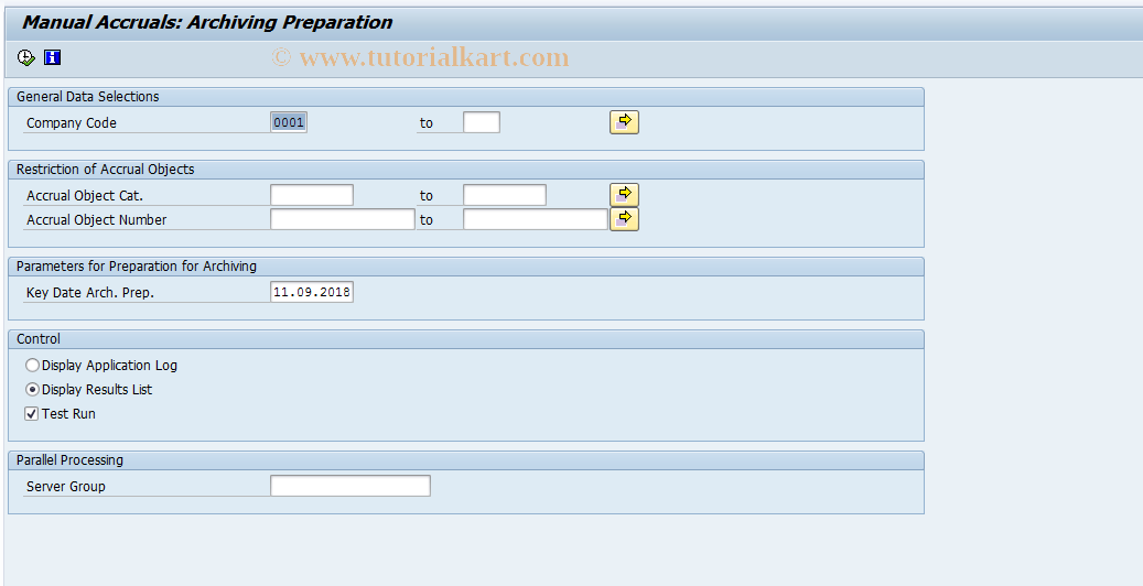 SAP TCode ACACARCHPREP - Preparation of the Archiving Run