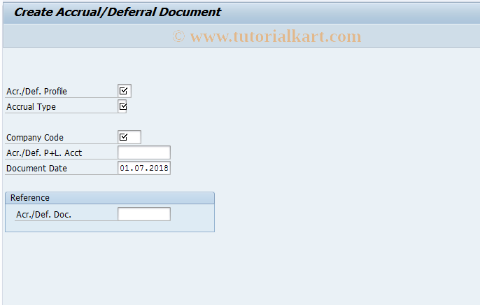 SAP TCode ACCR01 - Create Accrual/Deferral Document