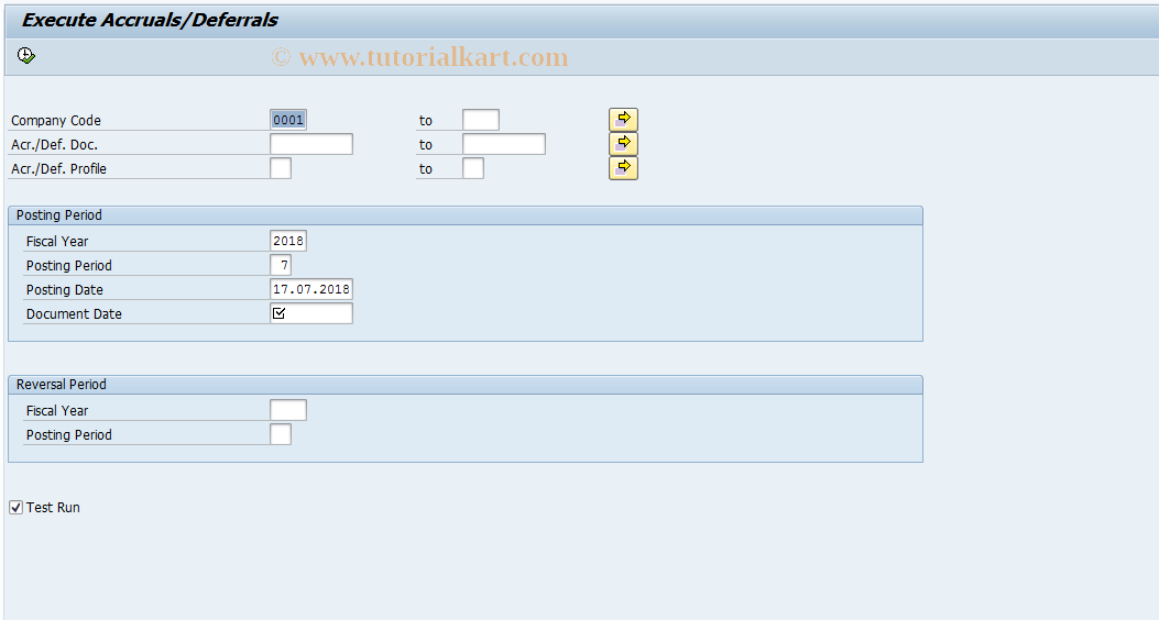 SAP TCode ACCR04 - Execute Accruals/Deferrals