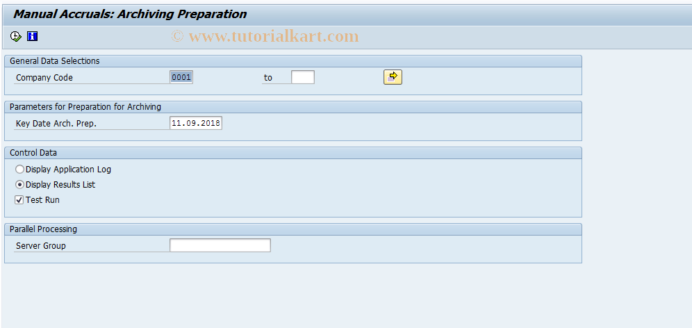 SAP TCode ACEARCHPREP - Preparation of the Archiving Run